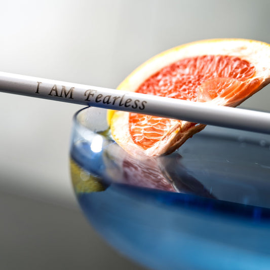 I AM FEARLESS reusable affirmation straw on a cup
